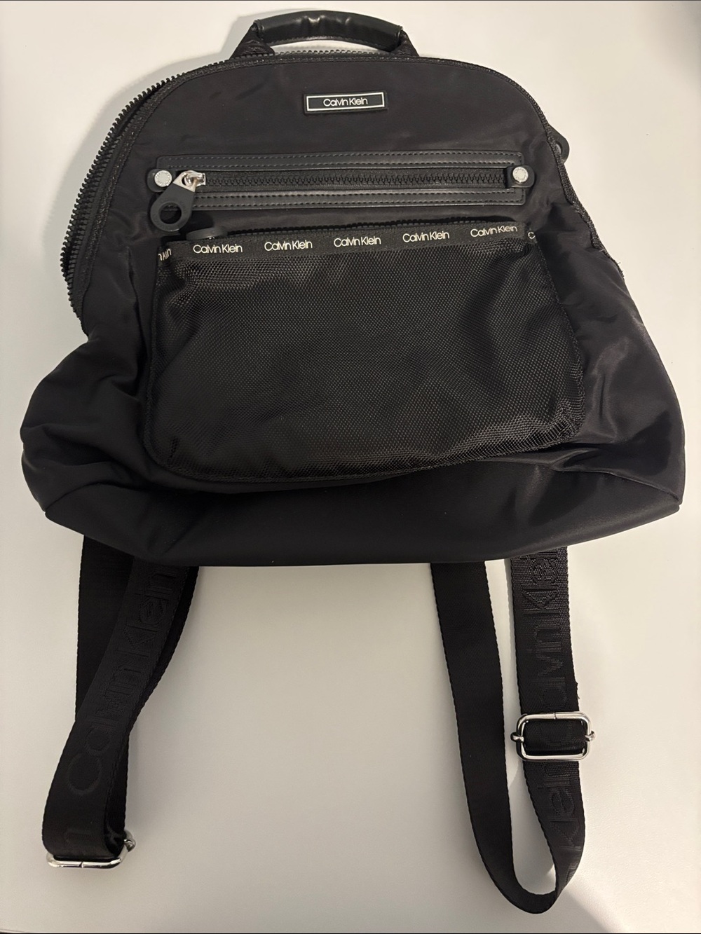 Calvin Klein Black Nylon Backpack with Logo Trim